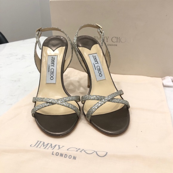 Jimmy Choo Glitter Ankle Strap Slingback Sandals - Picture 1 of 8